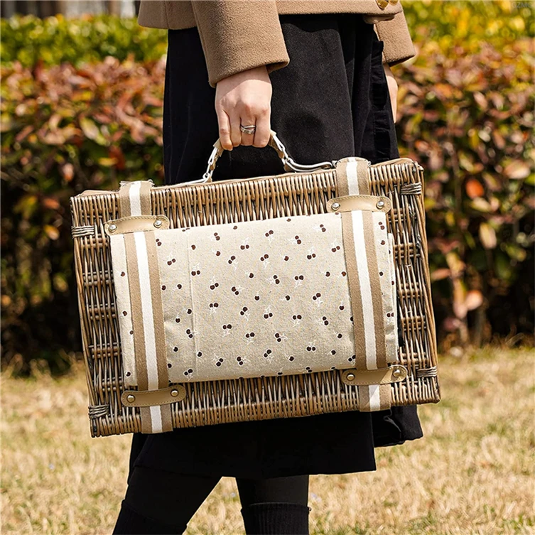 Spring Basket Antique Factory Handbag Holiday Leather Details for Two Outdoor Vietnam Weaving Storage Small Picnic Baskets
