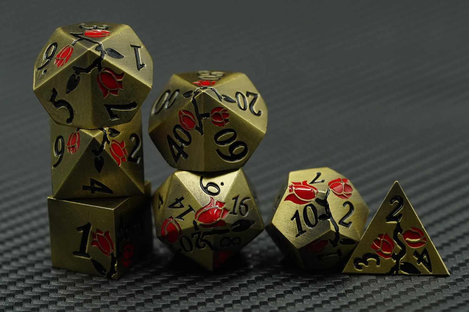 Hot Sale DND RPG Solid Metal Zinc Alloy Dice Set Polyhedral Three Color Rose for DND Gamers factory