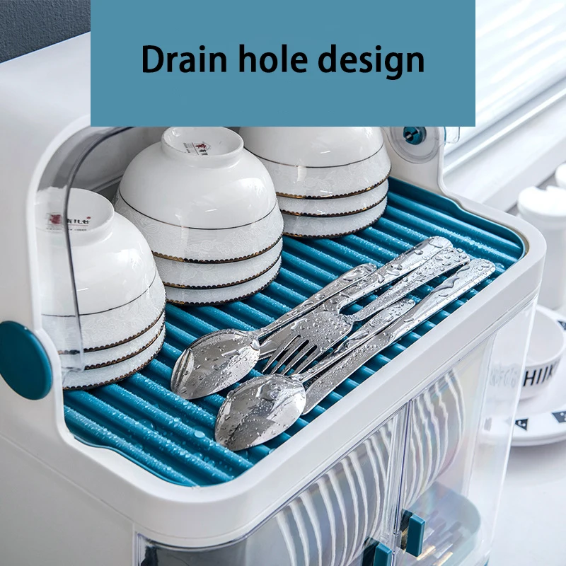 Multifunction Simple Dish Bowl Rack Plastic Organizer Box Cutlery Kitchen Storage With Transparent Cover