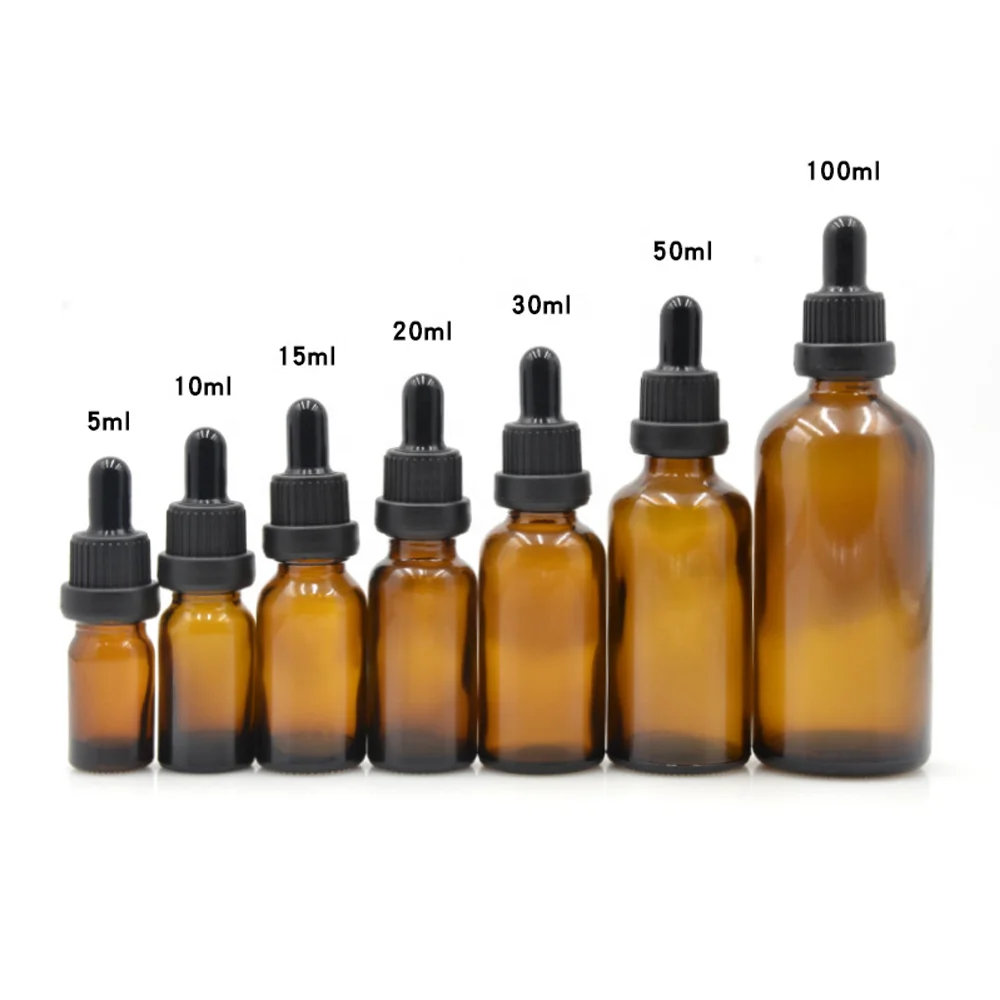 Embalaje cosmético de lujo 3ml 5ml 10ml 30ml 50ml 10ml botellas cuentagotas de vidrio de aceite esencial negro ámbar