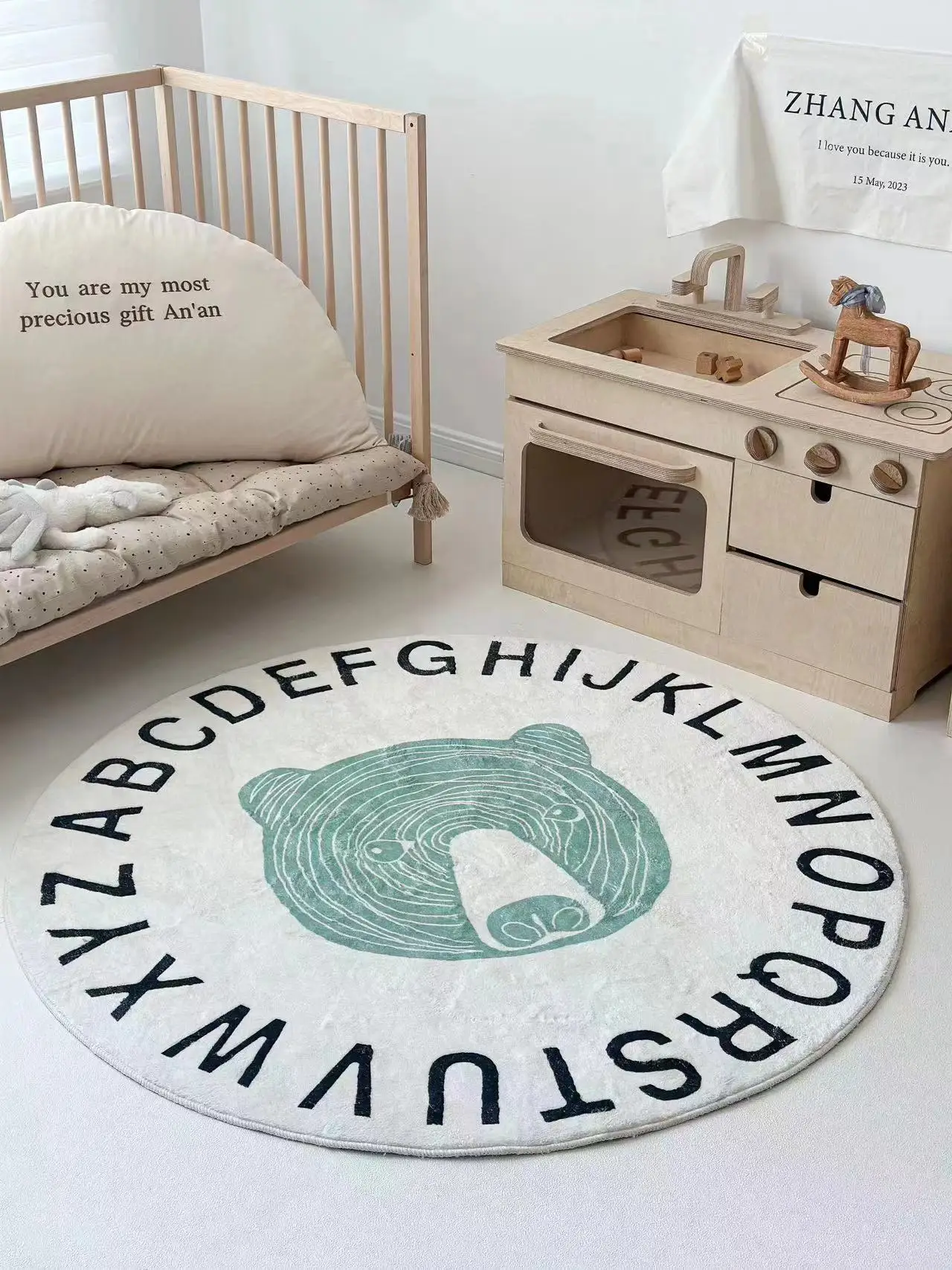 Fluffy Letters Round Baby Play Mat Children's Map Crawling Mat Home