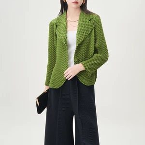 Wholesale Smocked Clothing Miyake Pleated Jacket Handmade V-pleated Design Cardigan Jacket Women's Fashion Tops Coat