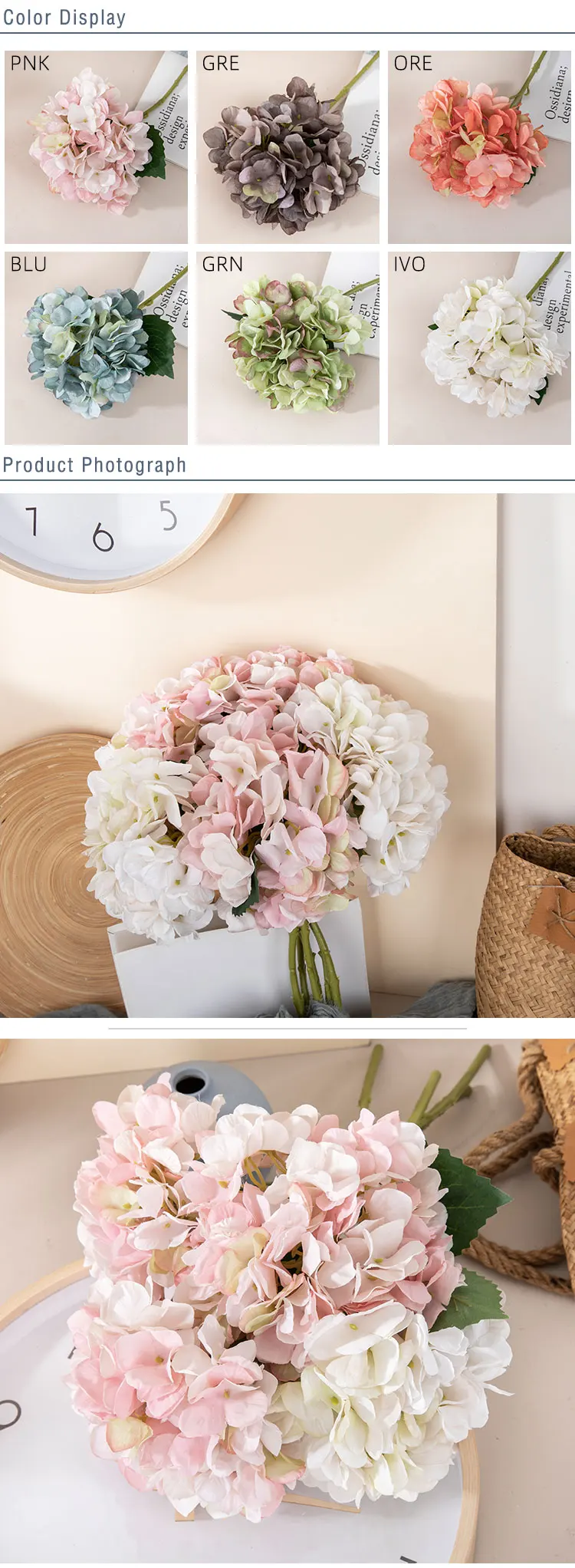 Mw52665 Artificial Flower Hydrangea Hot Selling Wedding Decoration Silk