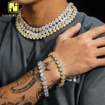 Oval Cut Iced Out Diamond Clustered Tennis Chain Sugar Cuban Chain 18k Gold Plated Necklace Hip Hop Rock  5A+ CZ Rapper Jewelry