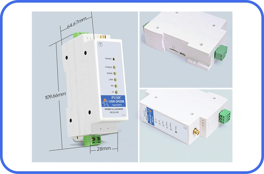 PUSR DIN Rail Serial RS485 to LoRaWAN Converter wireless network gateway Long-range Communication Stable Reliable data USR-DR206