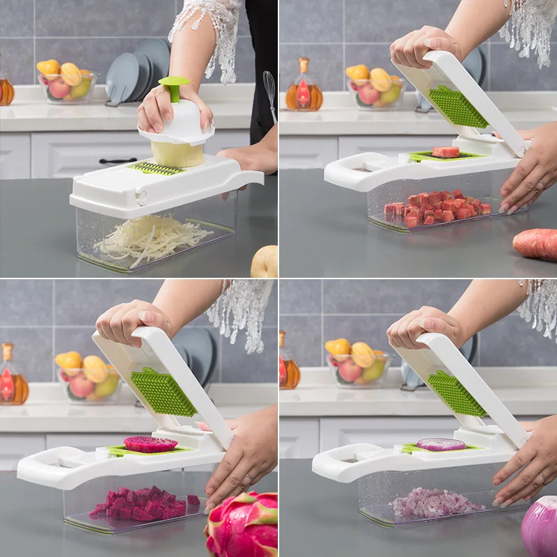13 in 1 Vegetable Chopper Multifunctional Fruit and Vegetable Cutter Slicer Veggie Chopper with 7 Different Blades and Container