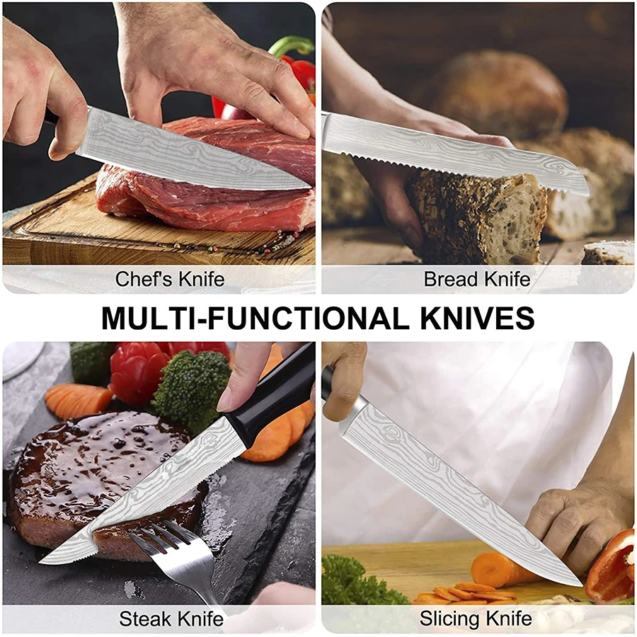 Customized Damascus Pattern German Steel Kitchen Knives With Wooden