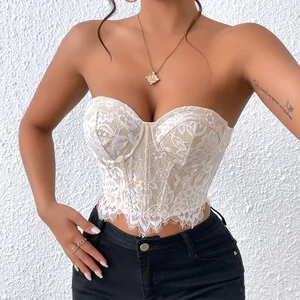 Lism Custom High-End Womens Sexy Underwear European American Style Hot-Selling Inner Tube Top Vest Lace Eyelashes Flowers Design