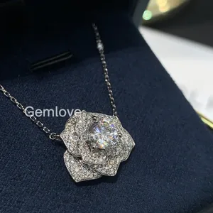 1ct Lab Grown Diamond Rose Pendant Necklace 9K/14K/18K Gold Custom Jewelry  Best Selling Women's Diamond Flower Necklace