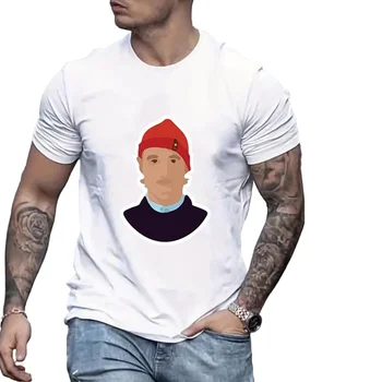 Summer New 100%Polyester Short-Sleeved Street Boy Head Print T-Shirt Loose Large Size Drop-Shoulder Top Couple T-Shirt