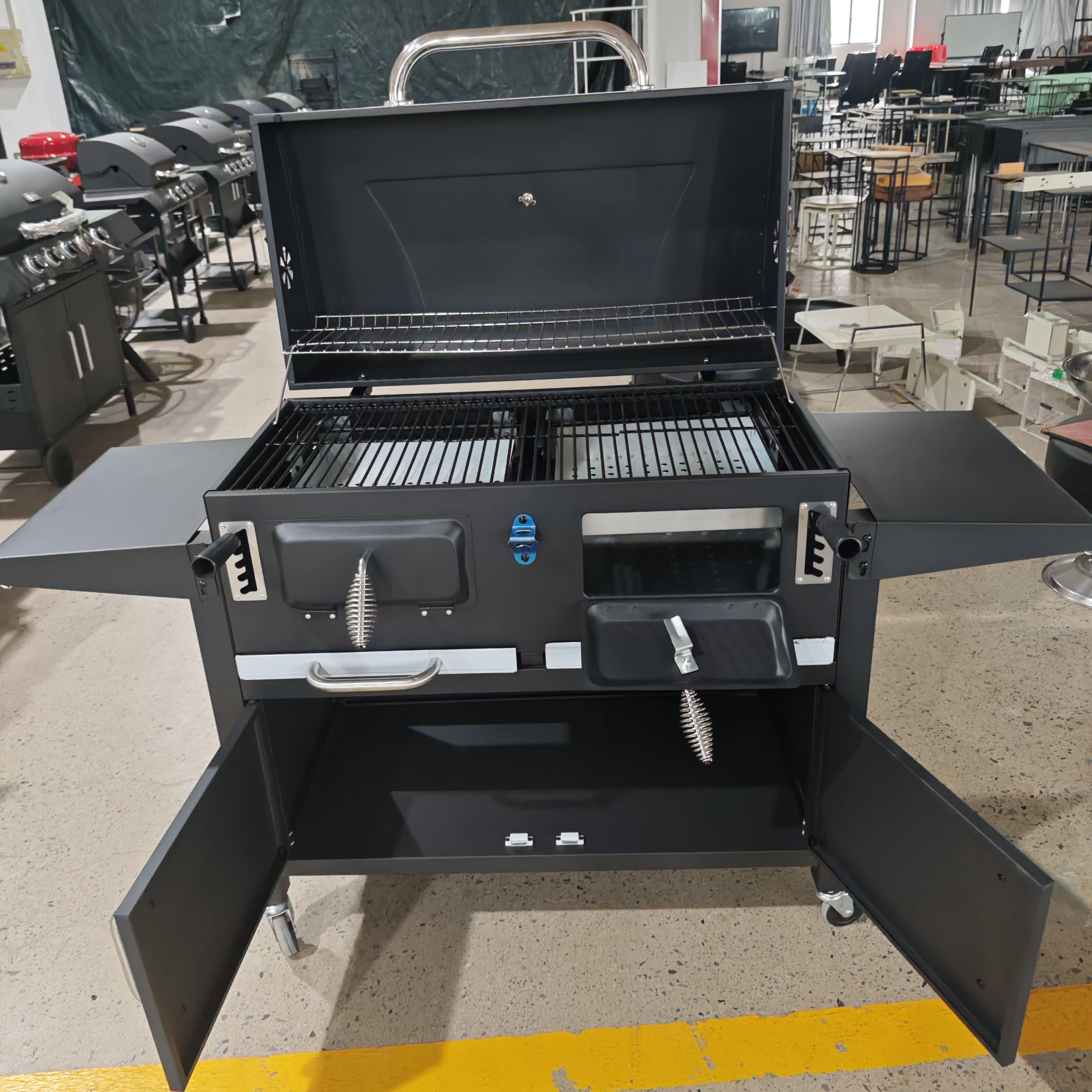 product large royal backyard adjustable height bbq grill smoker barbecue charcoal grill with chimney and thermometer-3