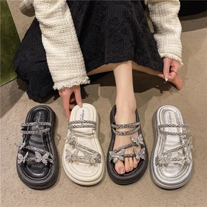 Summer New Fashion Casual Outdoor Women's butterfly Rhinestone Flats Open Toe Beach Sandals