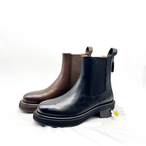 Classic Leisure Genuine Leather Boots for Women Factory Direct Ankle Height Zip Square Heel-Comfortable for Autumn Winter