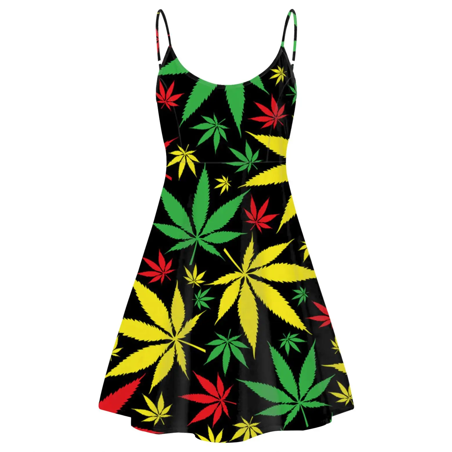 Fashion Yellow Green Hemp Cannabis Leaf Slip Dress - Casual Backless Sling  Dress for Women | Eco-Friendly Plus Size Apparel