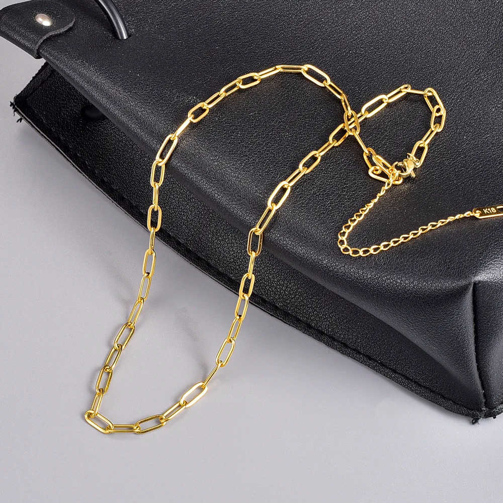 4mm Paper Clip Design Jewelry Elegant 18k Gold Plated Stainless Steel