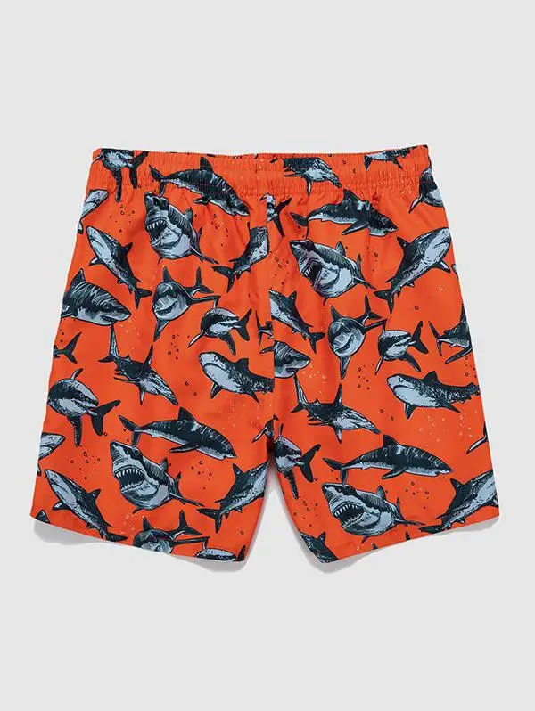 Custom Orange Shark Pattern Design For Summer  Fiess Running Athletic Cotton Men'S Shorts514_voghion.com