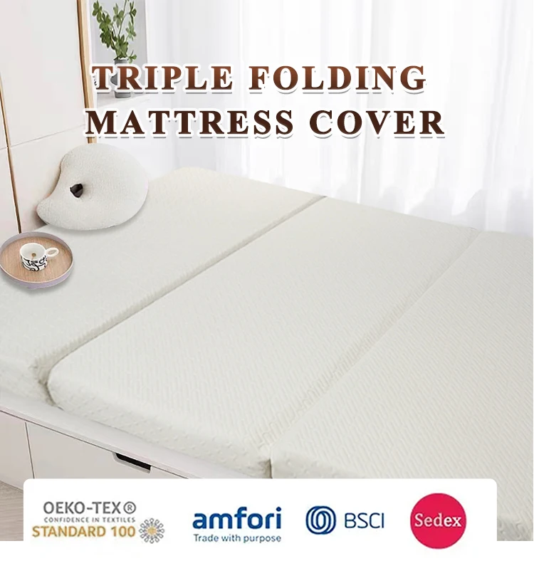 Triple Folding Disposable Bed Protection Pad Knitted Plain Style Adult Folding Mat for Home mattress cover factory