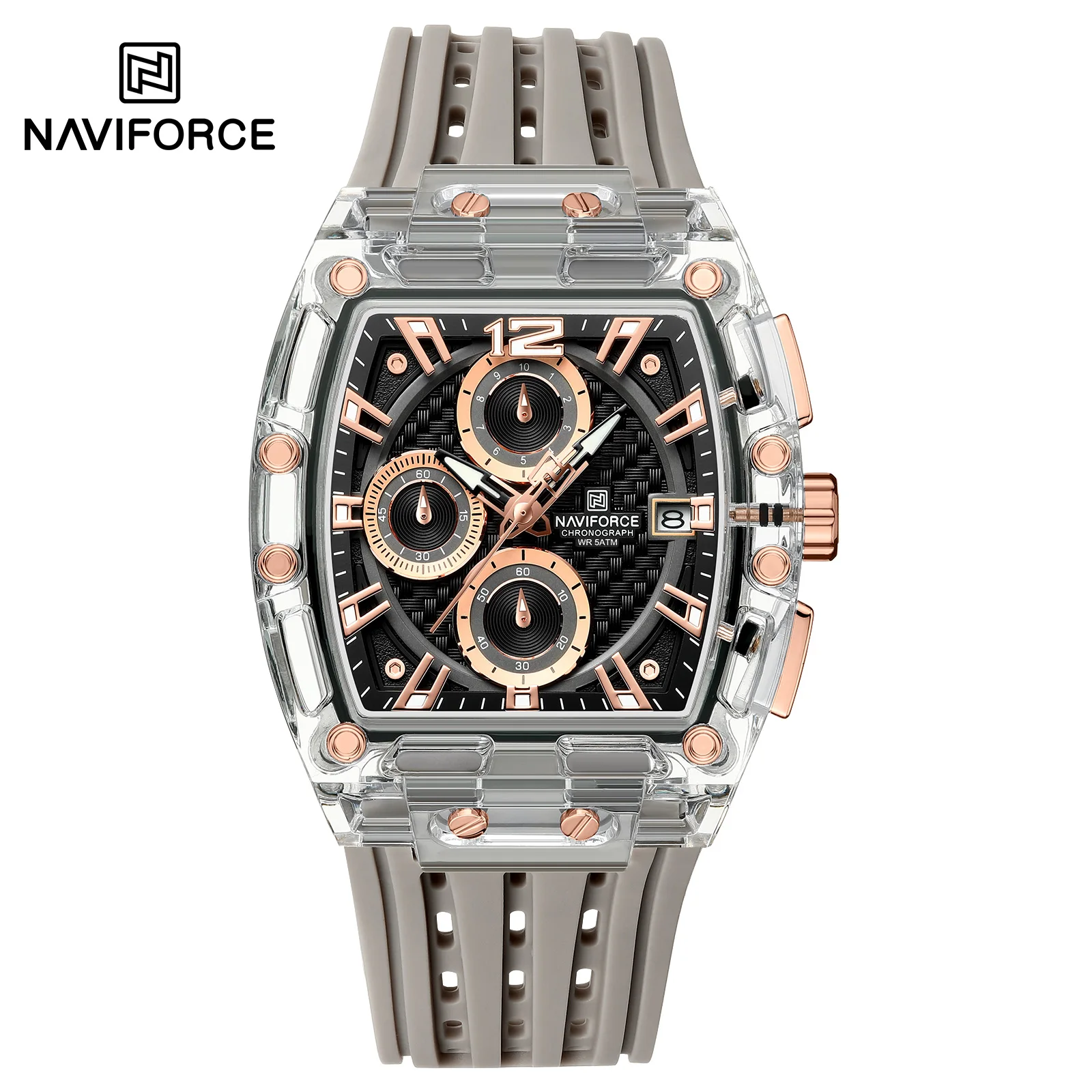 NAVIFORCE Official 7105 Six Finger Chronograph Watch Plastic Wrist Watch Silicone Strap Sport Watches