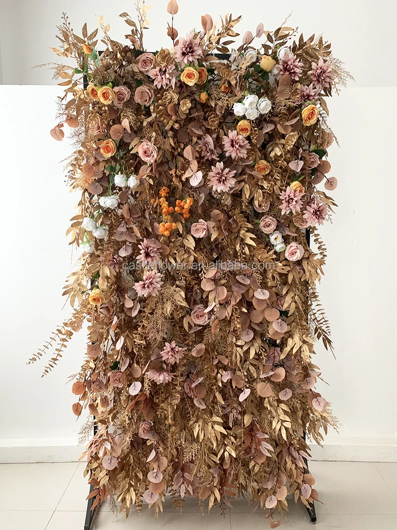 Afw194 Custom Wedding White Foliage 5d Roll Up Fake Flower Wall 8x8