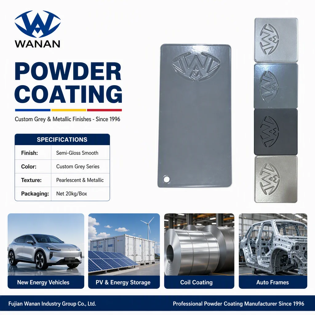 Semi-Gloss Pearlescent Grey Powder Coating for EV & PV