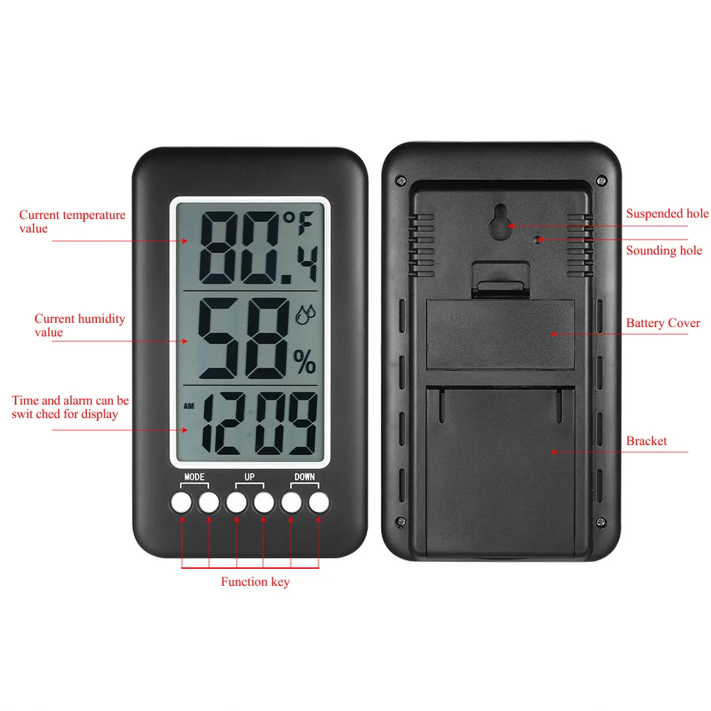 LCD Digital Thermometer Hygrometer Indoor Temperature Humidity Meter Alarm Table Clock