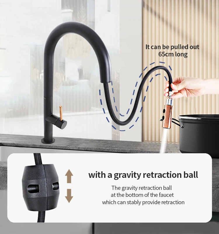 2021 Chinese kitchen faucets stainless steel matte black kitchen faucet with pull out spout