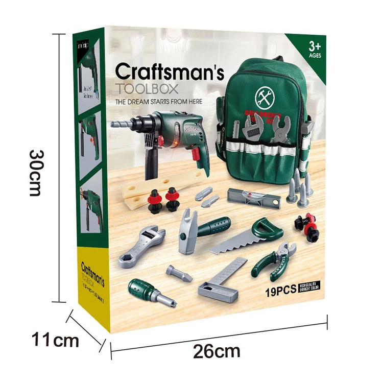 Школьная сумка, набор электроинструментов для имитации dril, набор инструментов для дома, игрушка с подсветкой