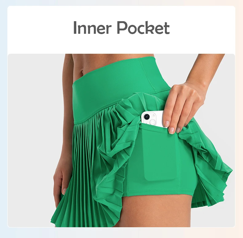 Womens Fitness Workout 2 In 1 Wide Waist Pleated Yoga Skirt High