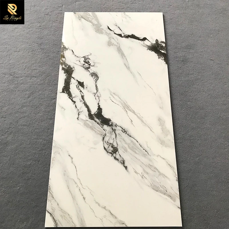 Springletile Interior Marble Tile Polished Kitchen Anti-slip Ceramic Gold Glitter Black Panda White Floor Glazed Porcelain Tile