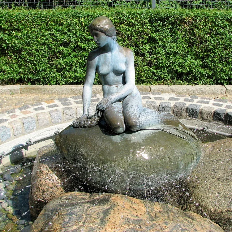 水辺の花と女性のブロンズ製彫刻プレート☆銘入り アクセサリープレート 庭の装飾のための手作りのアンティークブロンズ銅有名な人魚の噴水
