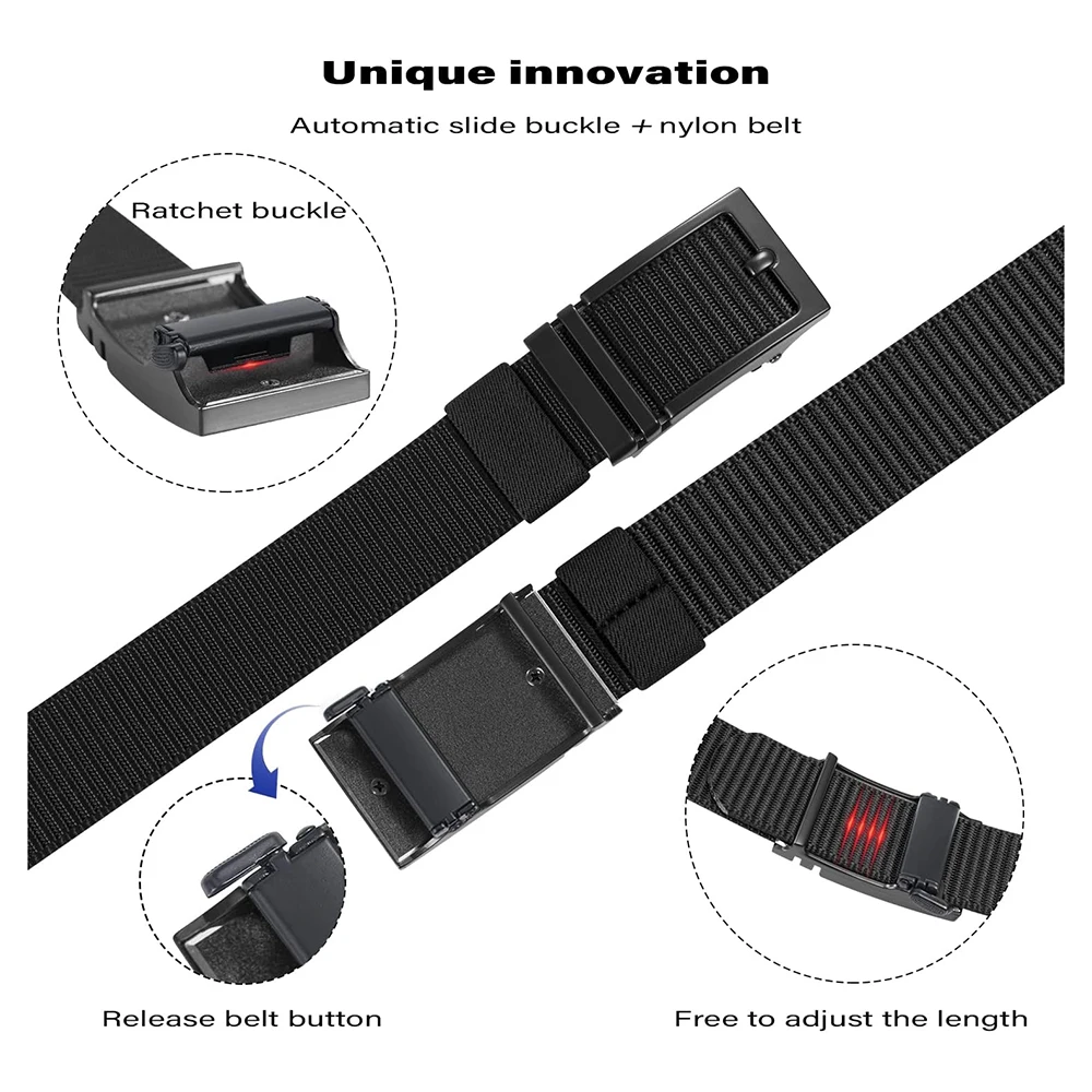 Wear-resistant Adjustable Training Ratchet Belt Durable Men Nylon Web Tactical Belt with Automatic Slide Buckle
