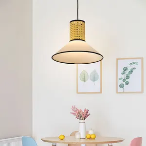 Modern Indoor Decorative Designer Kitchen Rattan Hat Led Pendant Light Creative
