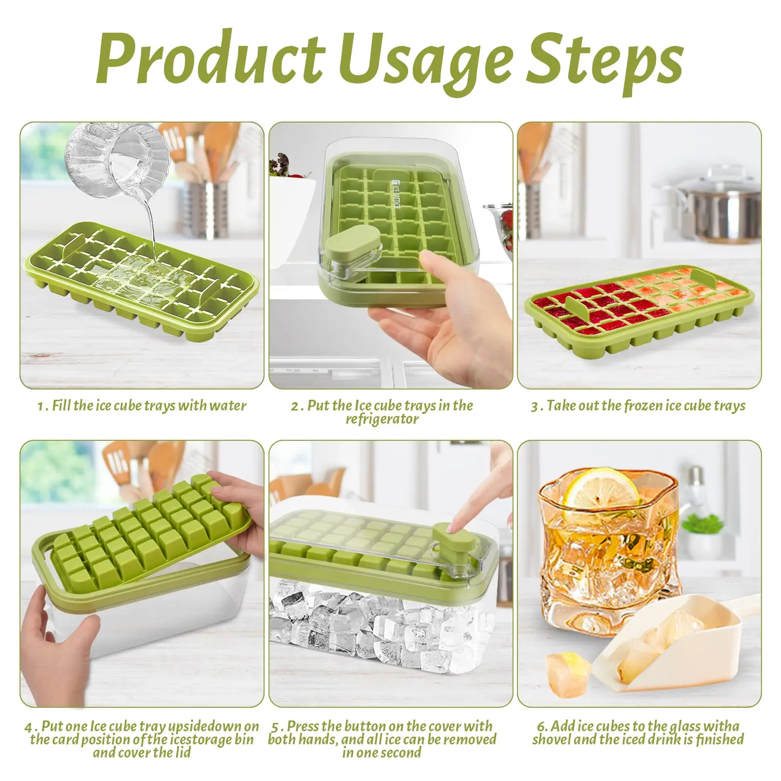 Plastic 2 Ice Cube Tray Mold And 1 Ice Bucket Box One Click Ice Cube