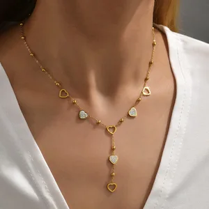 European American New Stainless Steel Hollow Love Pendant Necklace Fashion Ball Heart Inlaid Zircon Bamboo Chain