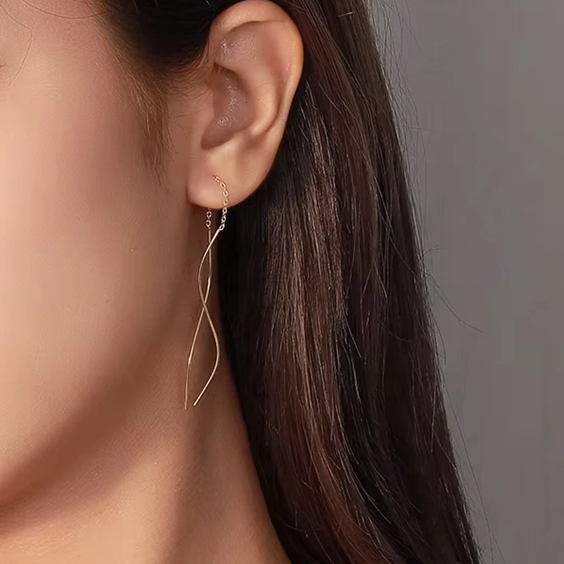E446 Cheap Price Minimalist Threader Earrings 18K Gold Ear Wire