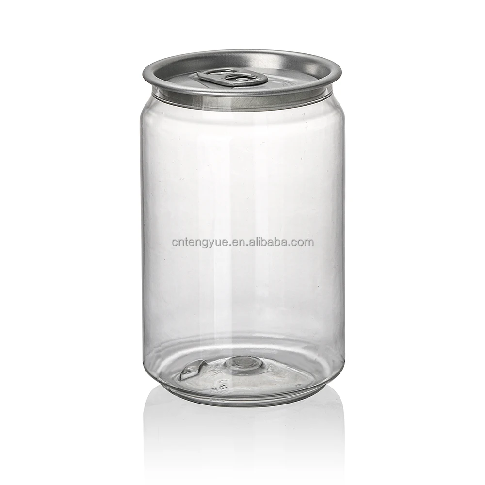 저렴한 도매 맞춤형 로고 PET 캔 250-700ML 식품 등급 투명 용기 (주스, 탄산음료용), 알루미늄 밀봉 뚜껑 포함 ...