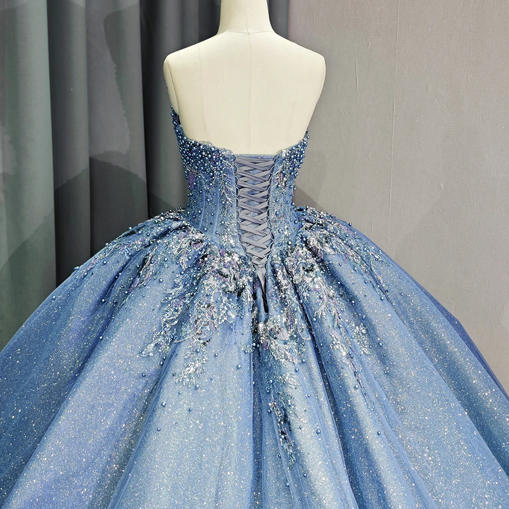 Wholesale Blue Quinceanera Dresses weetheart Beading Lace Puffy Princess Bridal Gown Evening Dress,1 Piece