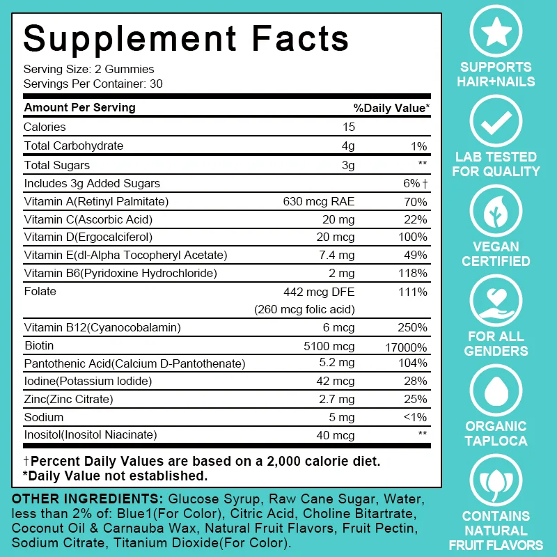 Organic Biotin Zinc And Folic Acid Blue Gummy Multivitamin Bears