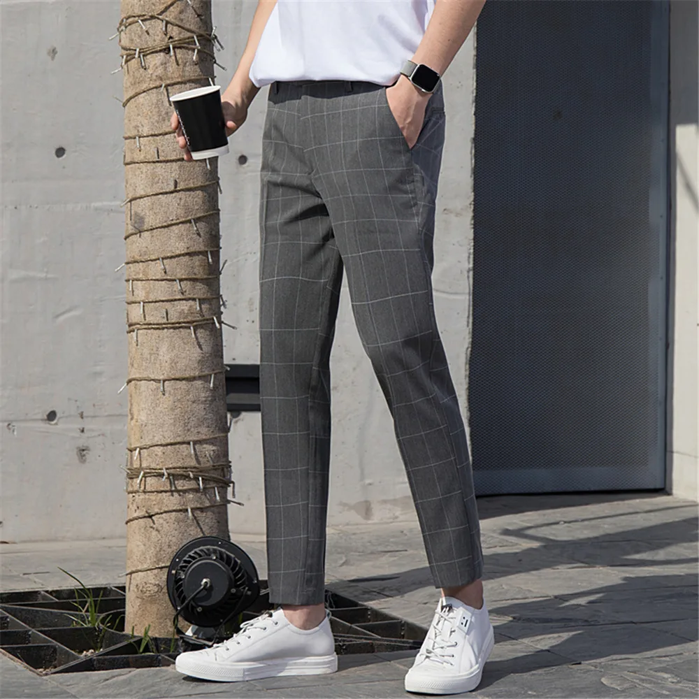Men Office Business Straight Leg Formal Pants Smart Casual Work Slim Fit Light Weight Pants