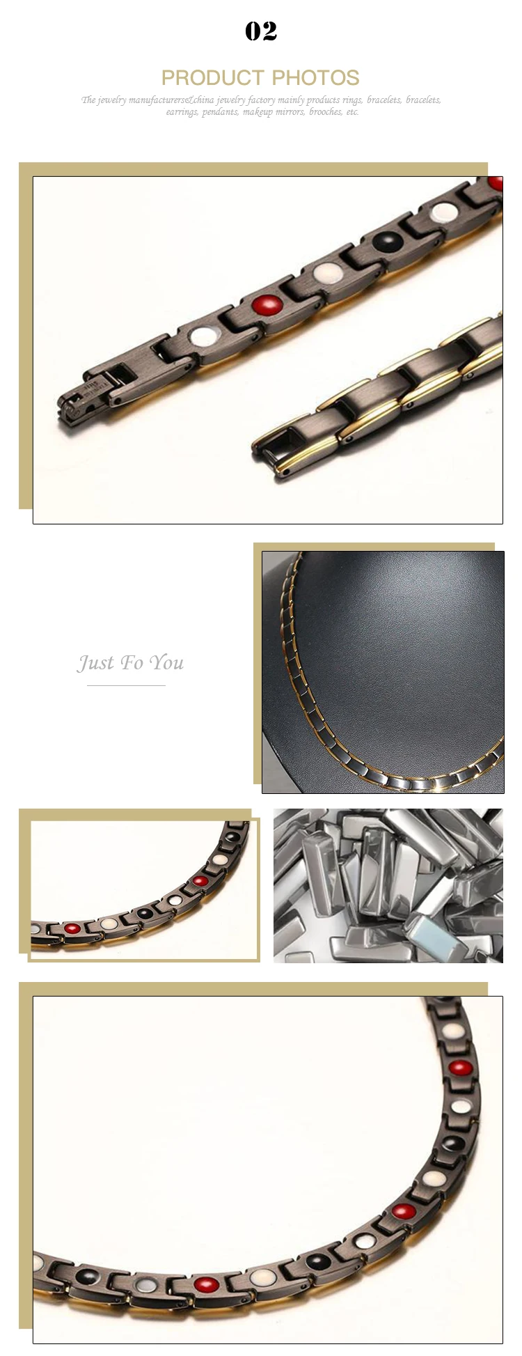 Fashion Jewelry Accessories Stainless Steel Black Gold Inlaid Magnet Necklace CNC-001