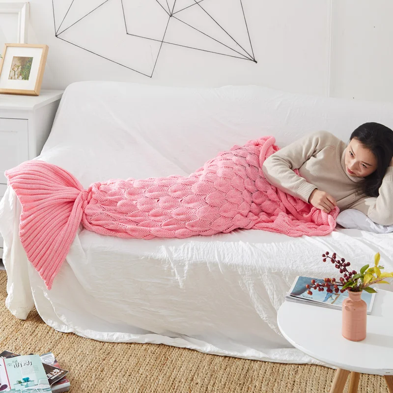 product wholesale  same style  cartoon cute for baby room decorative  knitted mermaid  blanket-58