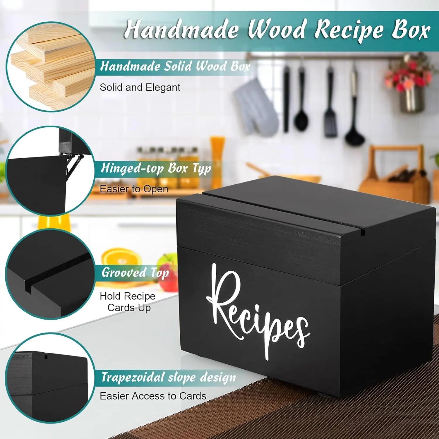 Myway 50 Recipe Cards with Wooden Box Holder Recipe Organizer for Bridal Shower Weddings Write in Your Own Recipes