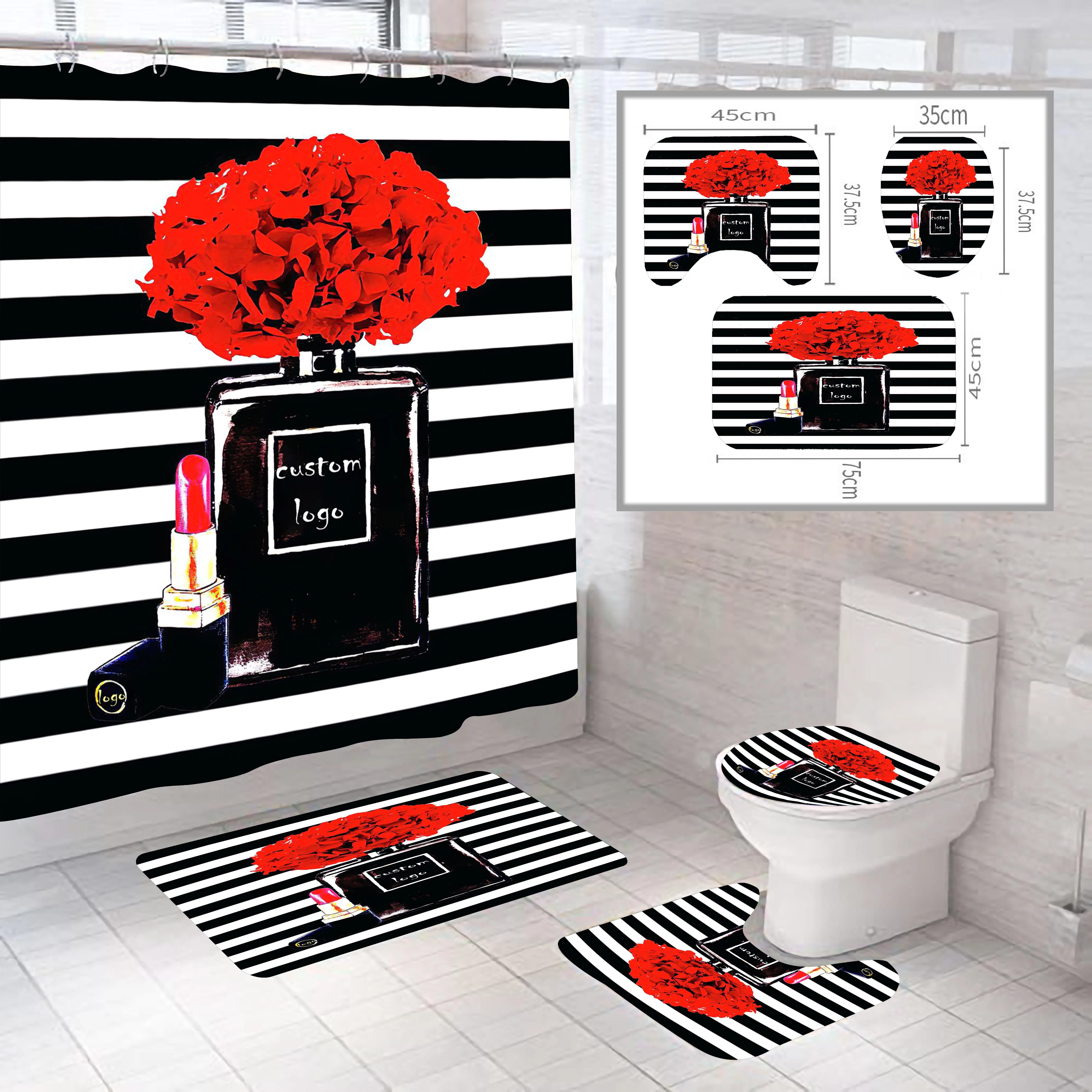 Wholesale Luxury Brand Logo Waterproof Shower Curtain for Bathroom