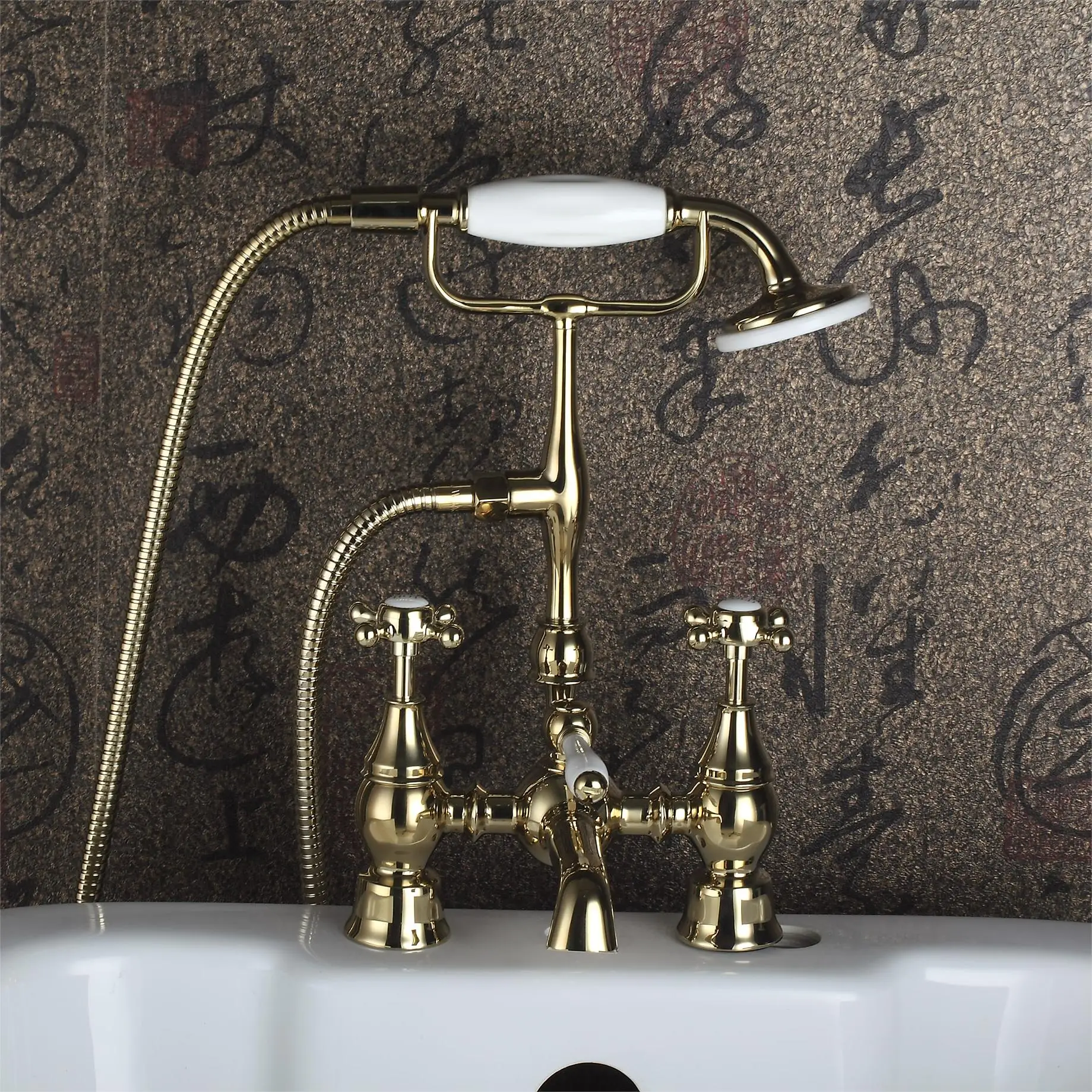 Traditional Deck Mounted Bath Shower Mixer - Gold manufacture