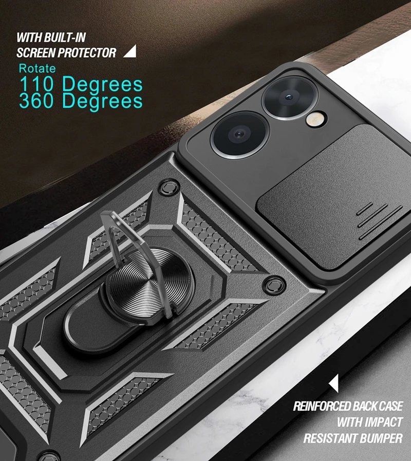 Shockproof Slide Camera ProtectiveMagnetic Metal Ring Armor Phone Case for OPPO Realme 10 4G 9i 8i C21Y C25Y