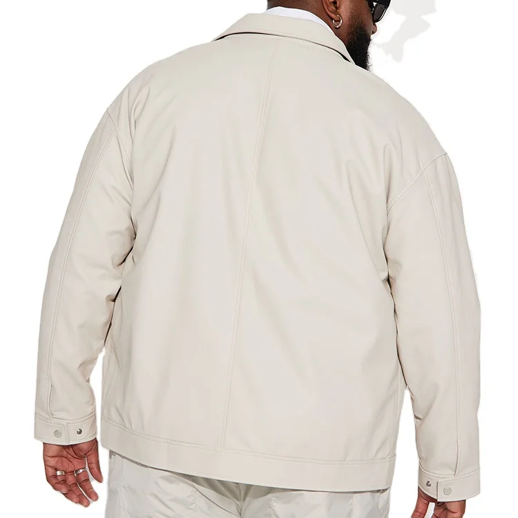 leather jacket Shacket Plus Size Leather Button Jacket Man_voghion.com