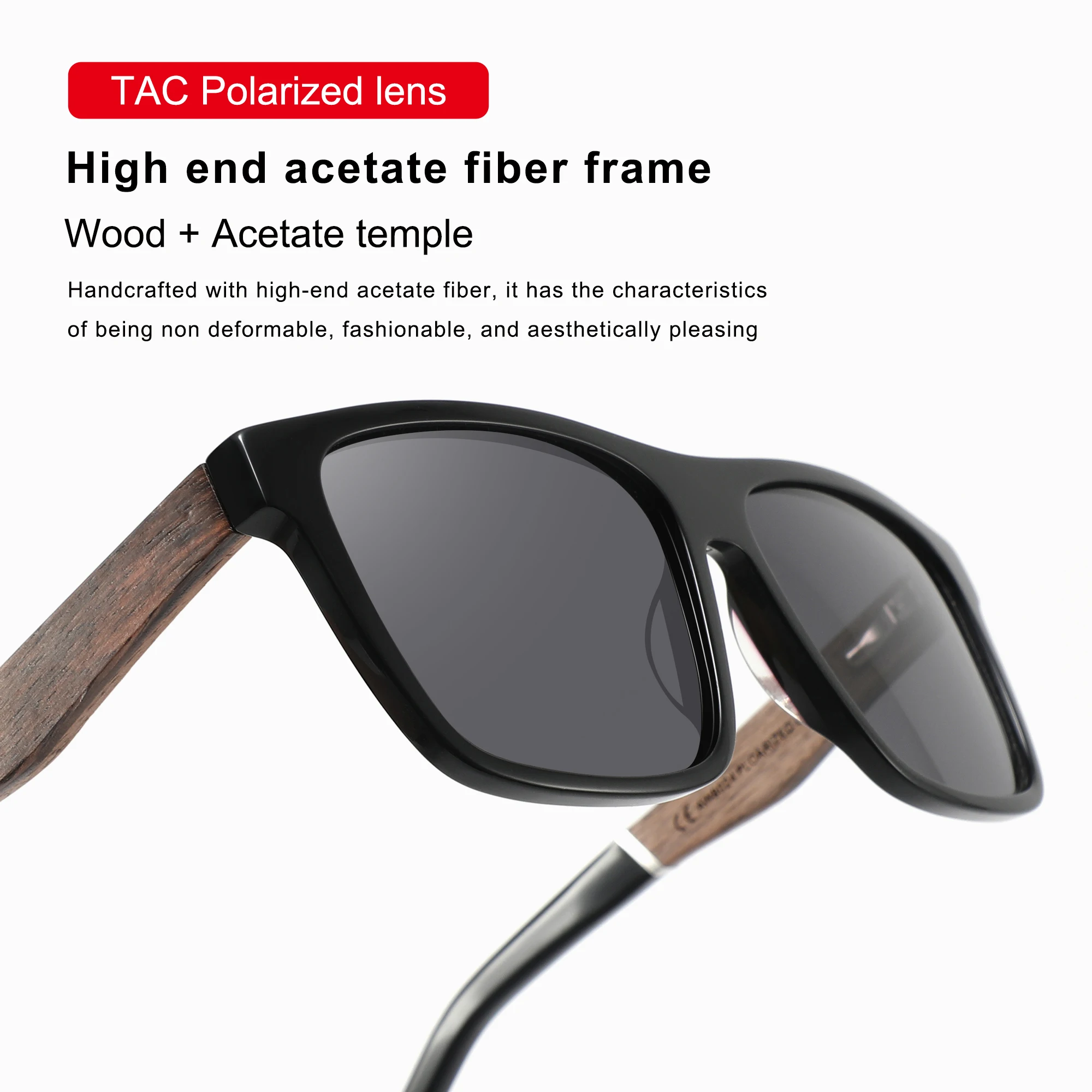 CONCHEN Wholesale OEM Customized Sun Glasses TAC Polarized Acetate Wood Temple Sunglasses