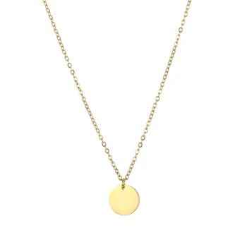 e-Manco YIWU women jewelry simple cutting circle disk pendant stainless steel chain necklace
