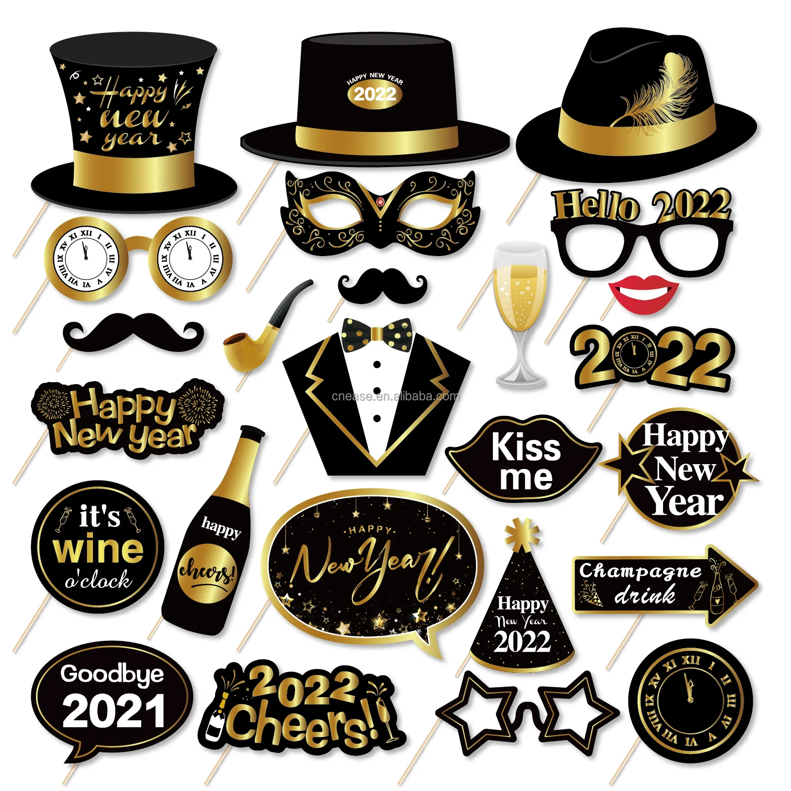 Pack of 35 New Years Eve Party Supplies 2022 New Years Eve Photo Booth Props New Years Photo Props for 2022 New Years Decorations New Years Photo Booth Props Happy New Year Decorations 2022