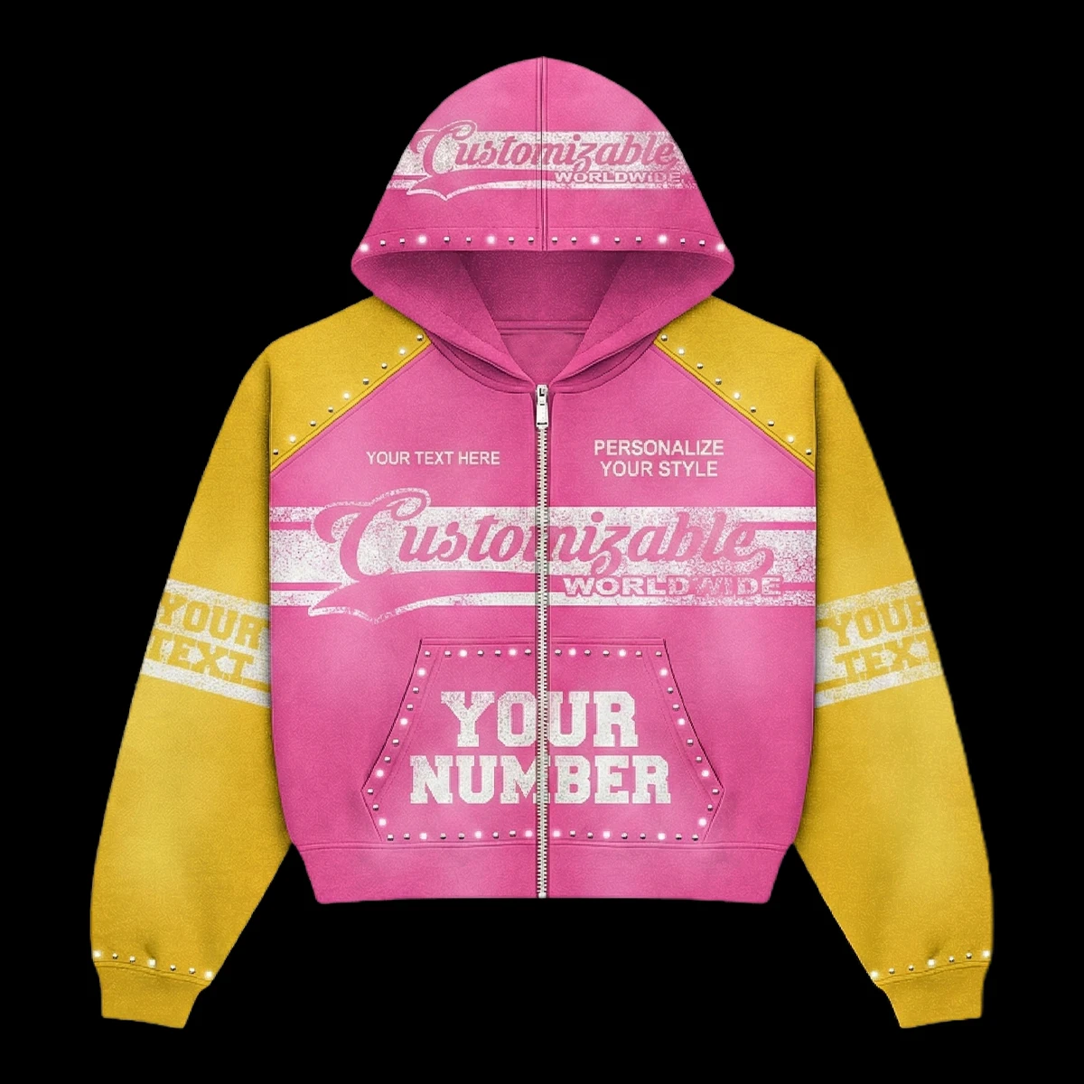 Custom Acid Wash Zip up Patchwork Rhinestone Hoodie Hooded Oversize Boxy Embroidery Men's Hoodies & Sweatshirts  Graphic Print